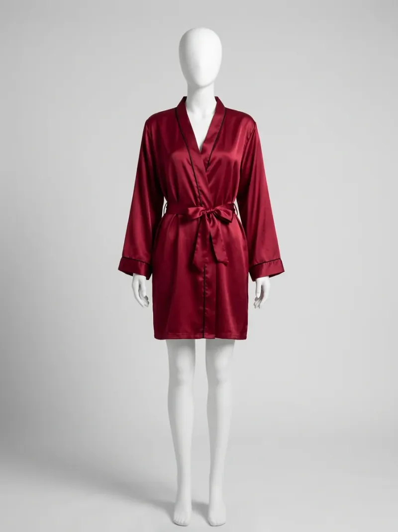 Kimono court polyester satiné nuit soyeux femme