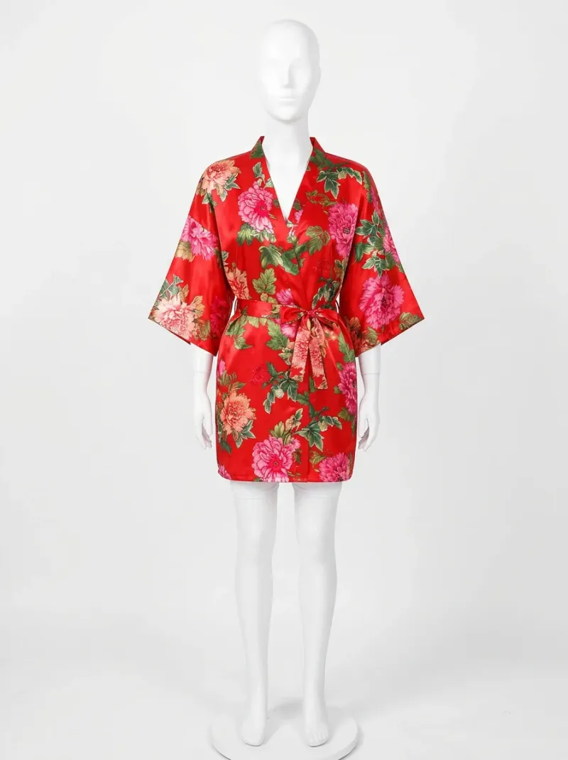Kimono court polyester satiné floral printanier femme