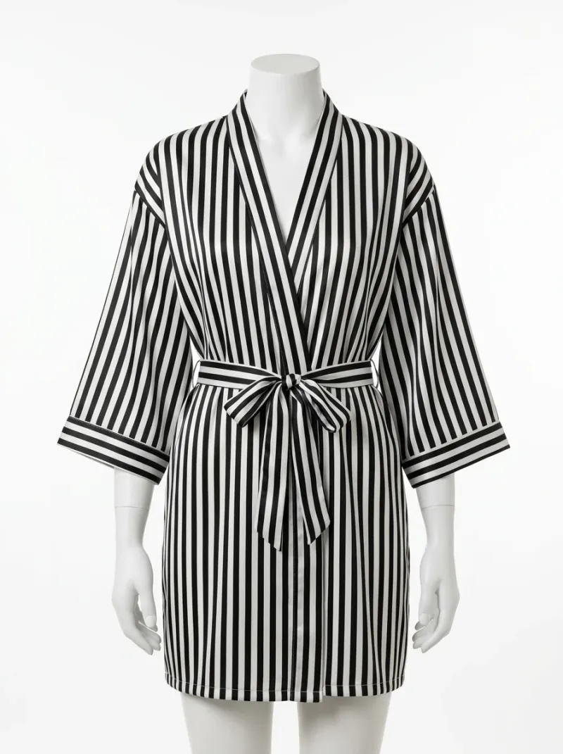 Kimono court polyester rayé femme moderne polyvalent