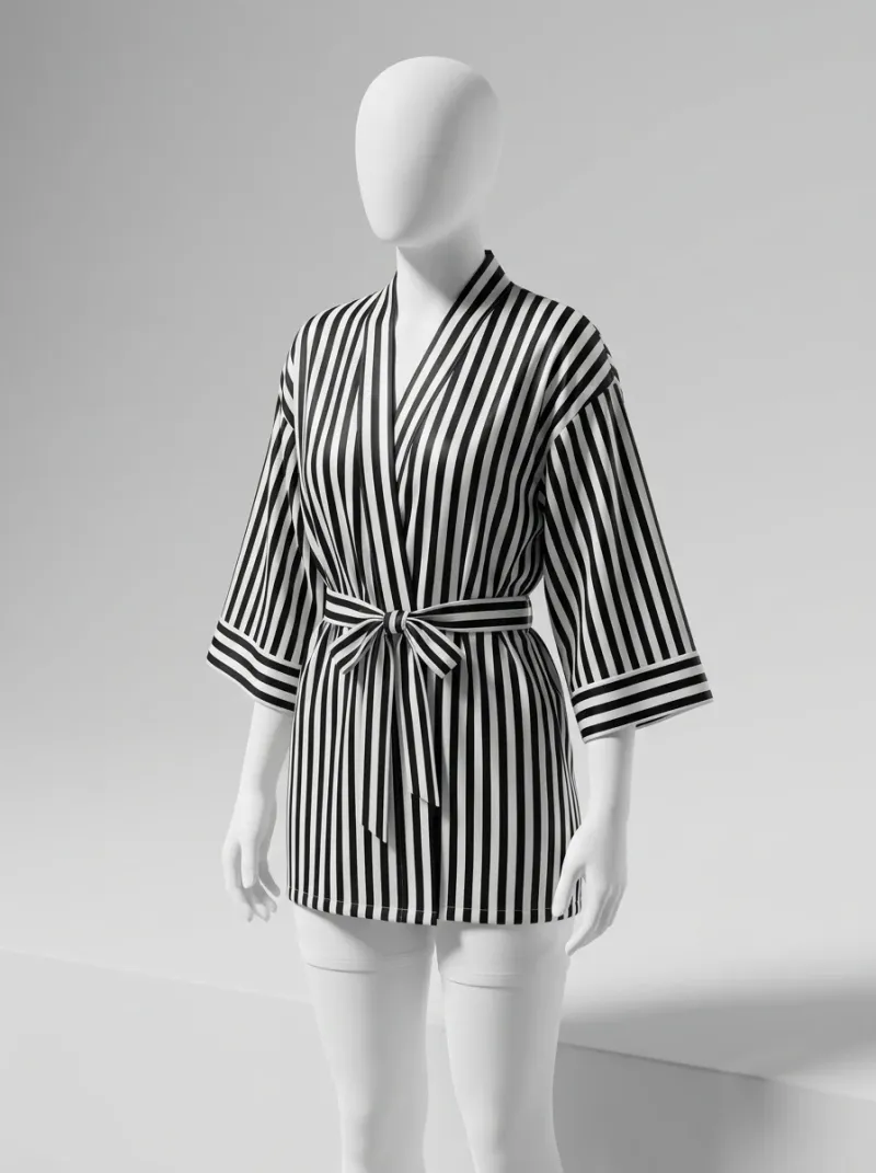 Kimono court polyester rayé femme moderne polyvalent