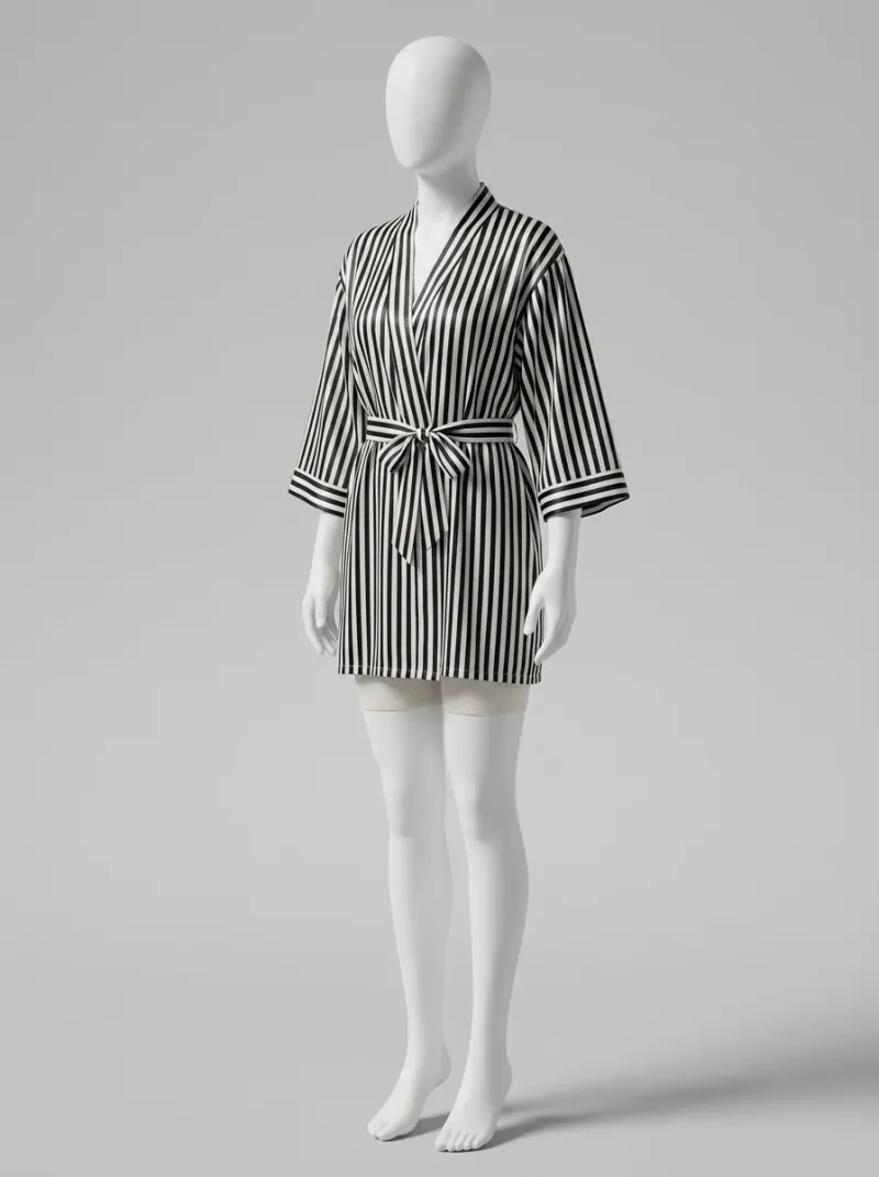 Kimono court polyester rayé femme moderne polyvalent