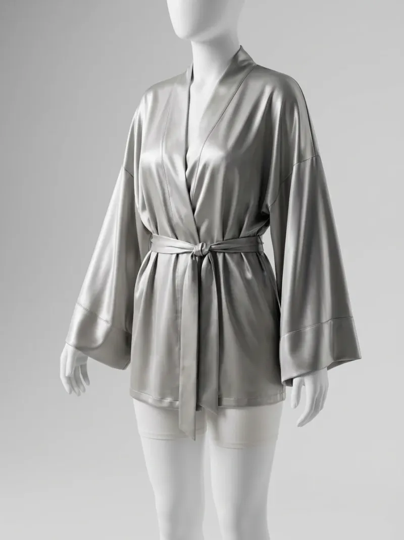 Kimono court polyester satiné peignoir femme minimaliste