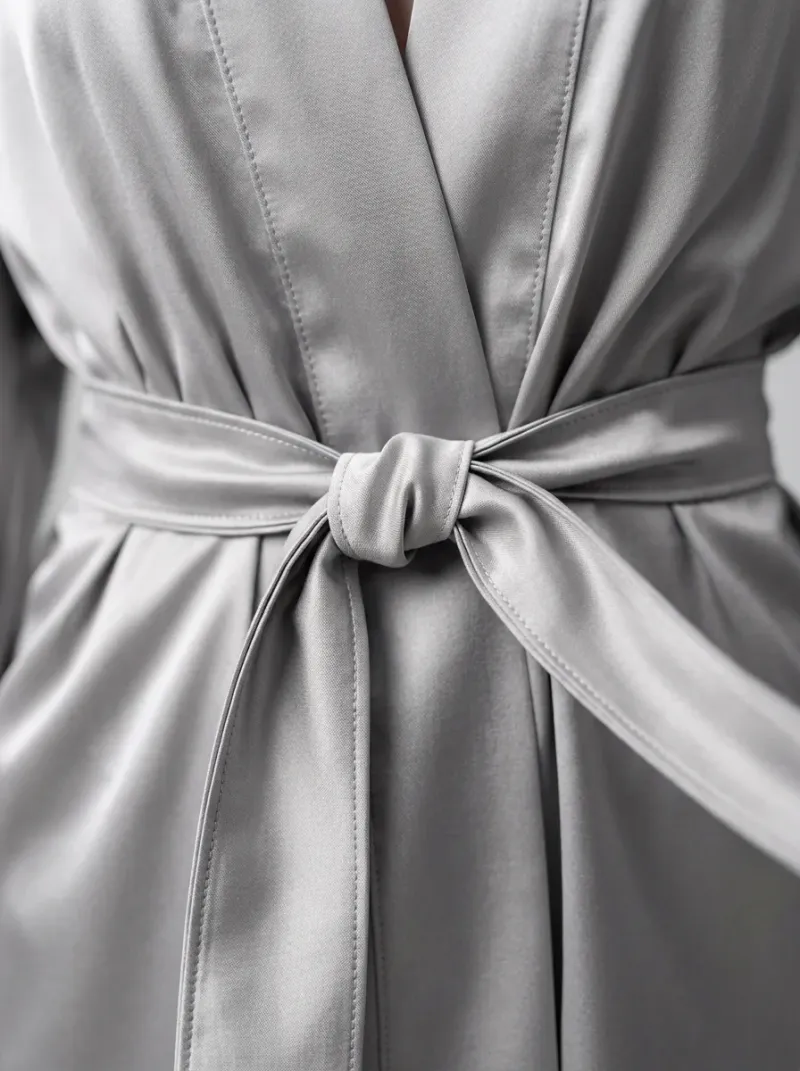 Kimono court polyester satiné peignoir femme minimaliste