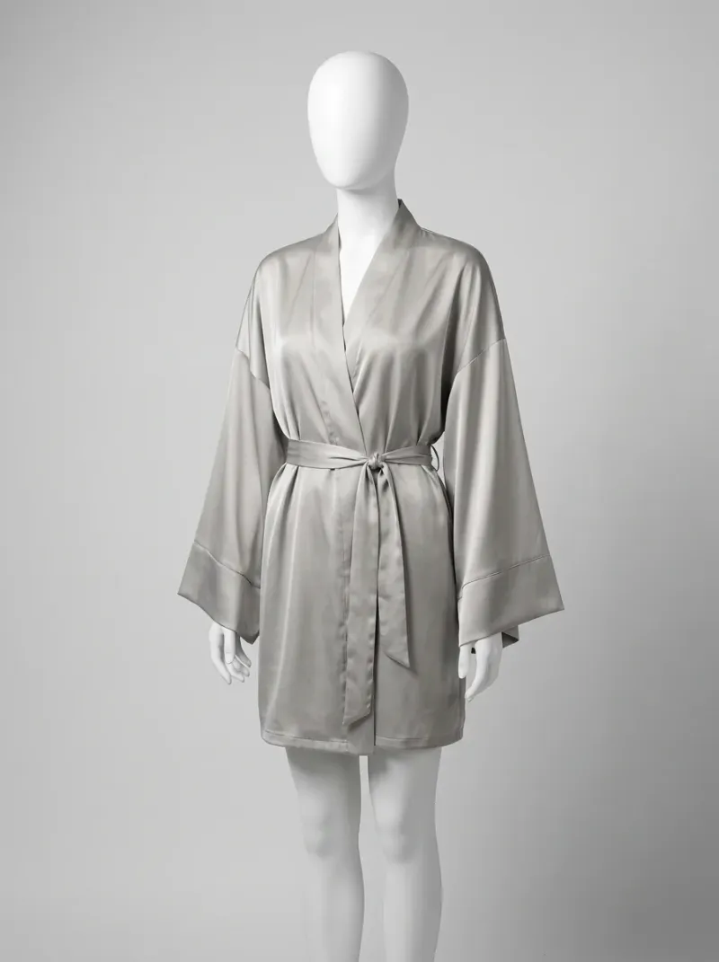 Kimono court polyester satiné peignoir femme minimaliste