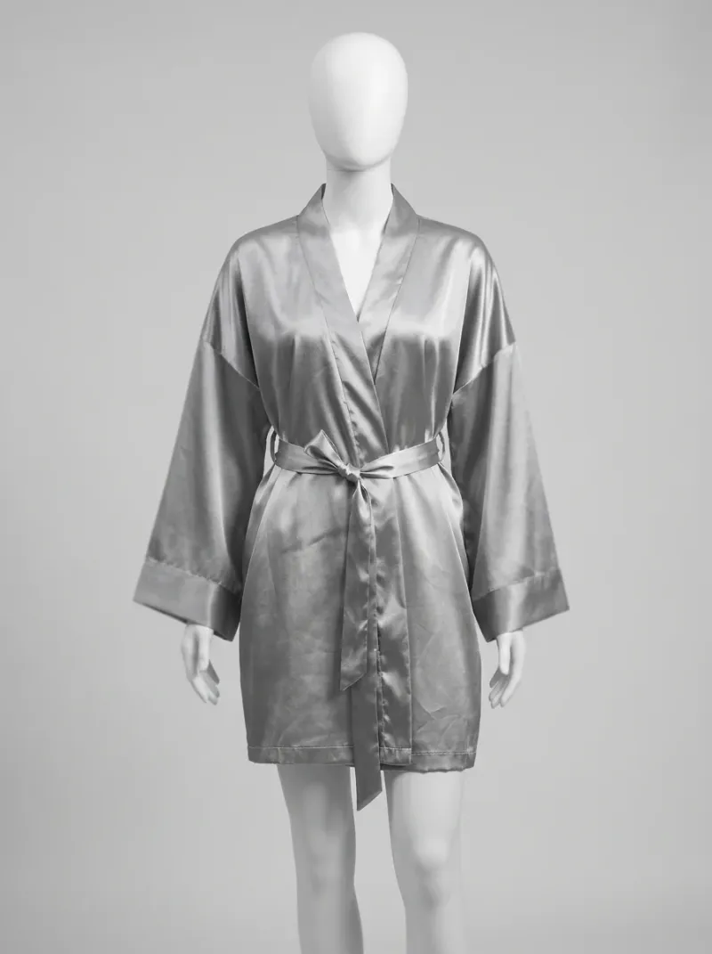 Kimono court polyester satiné peignoir femme minimaliste