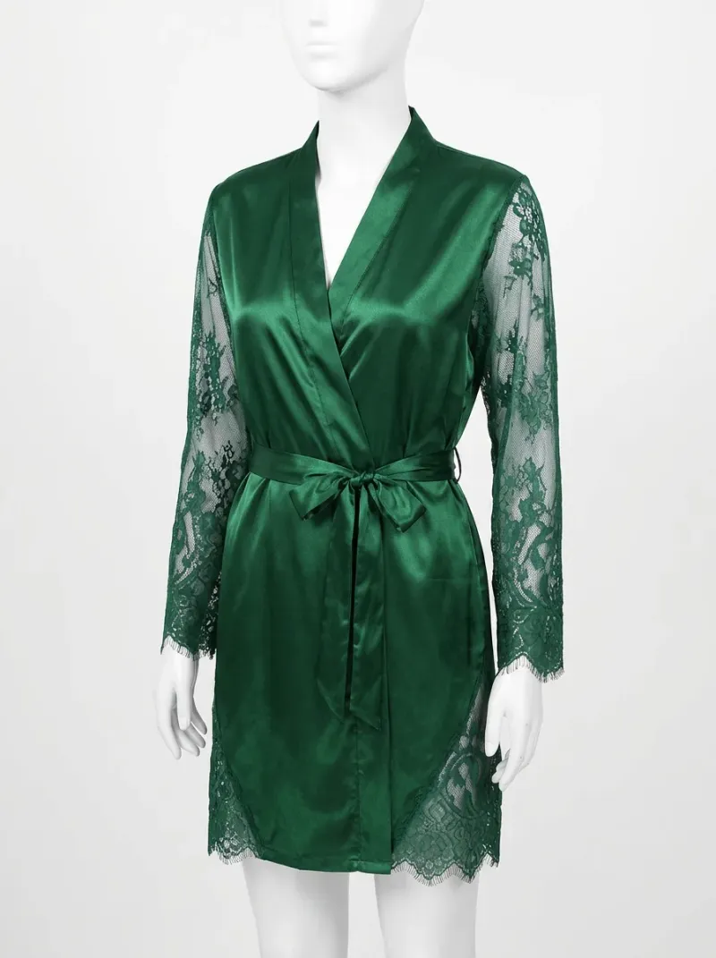 Kimono court polyester dentelle nuit femme vaporeux