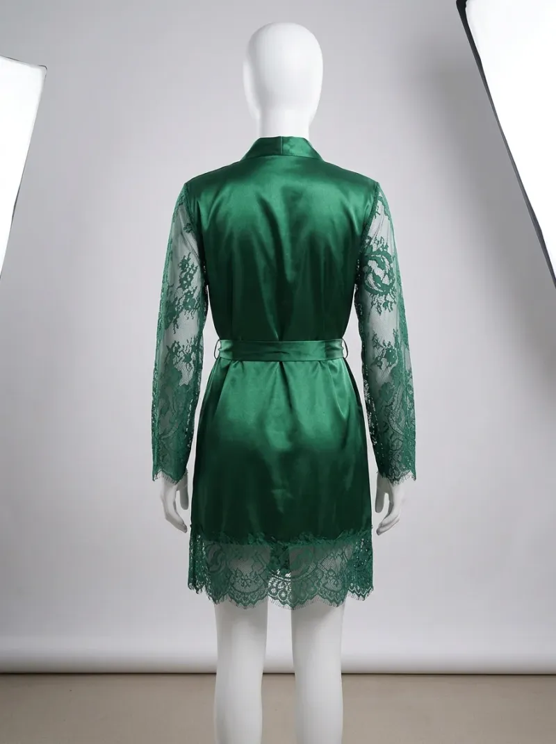 Kimono court polyester dentelle nuit femme vaporeux