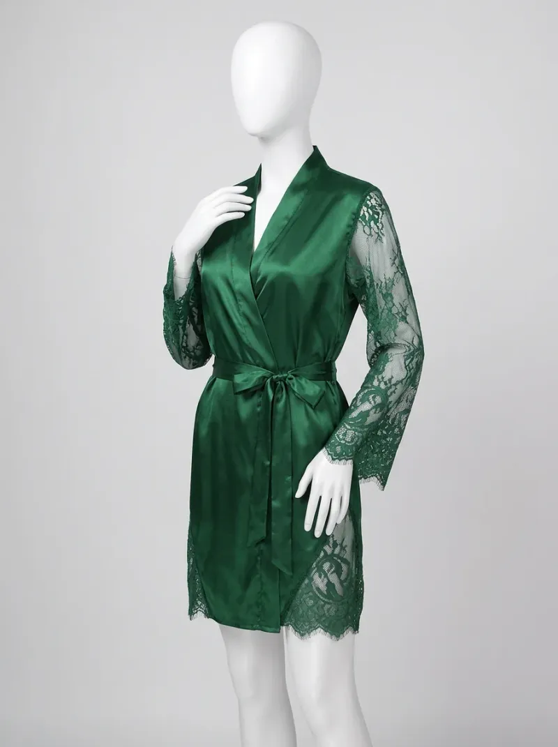 Kimono court polyester dentelle nuit femme vaporeux