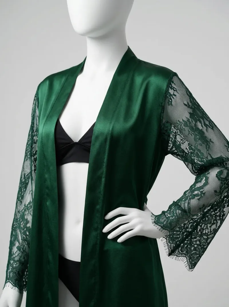 Kimono court polyester dentelle nuit femme vaporeux
