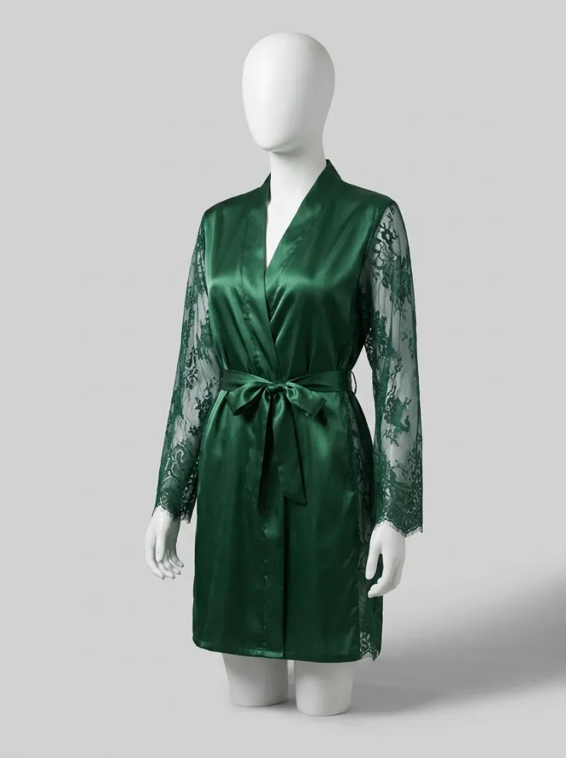 Kimono court polyester dentelle nuit femme vaporeux
