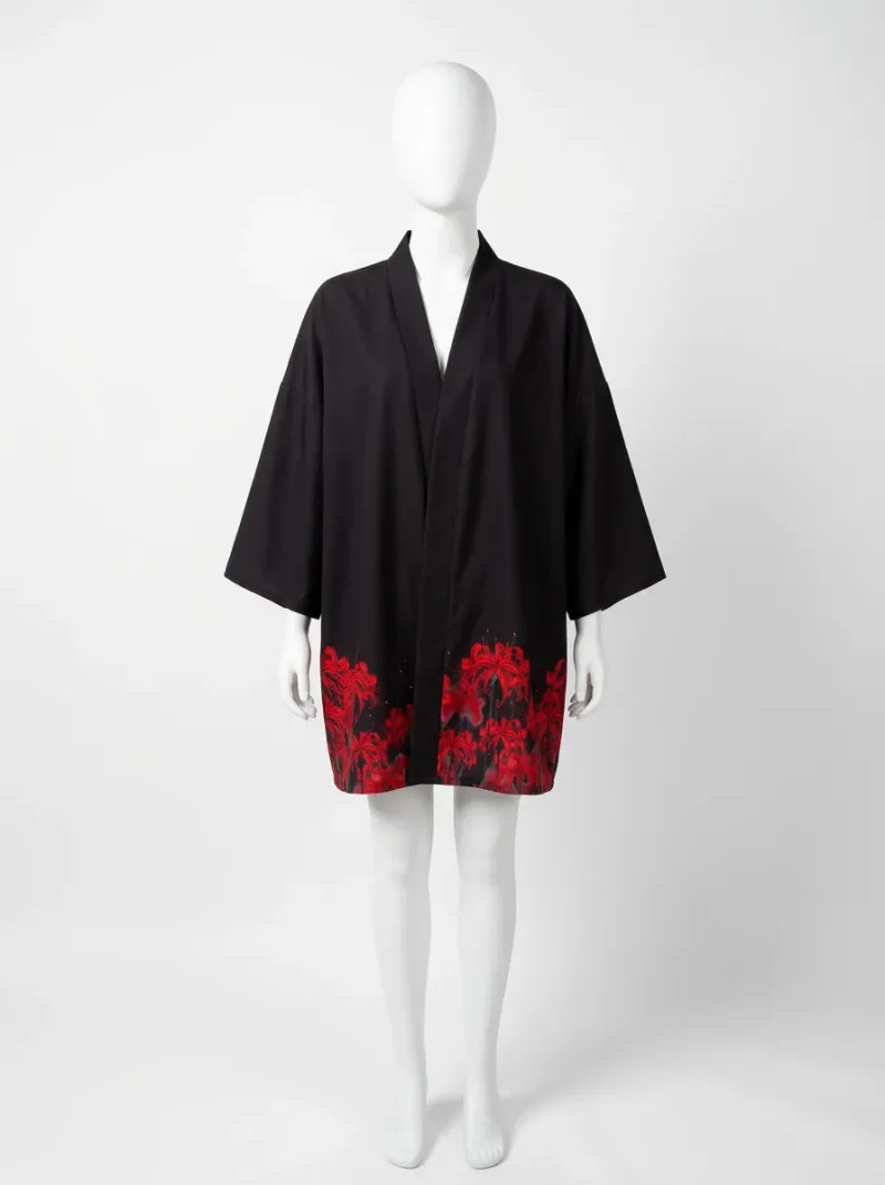 Kimono court coton polyester kitsune folklore japonais