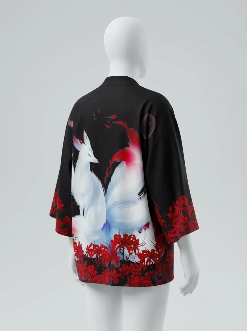 Kimono court coton polyester kitsune folklore japonais
