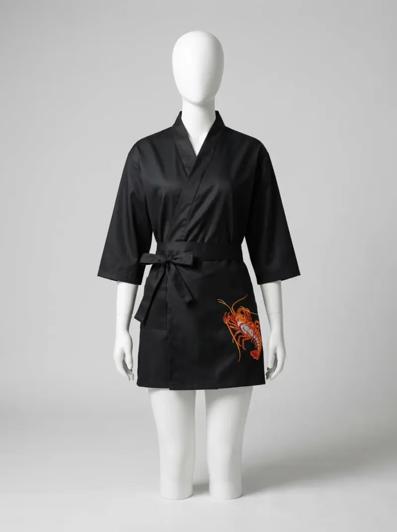 Kimono court polyester satiné cuisine femme professionnel