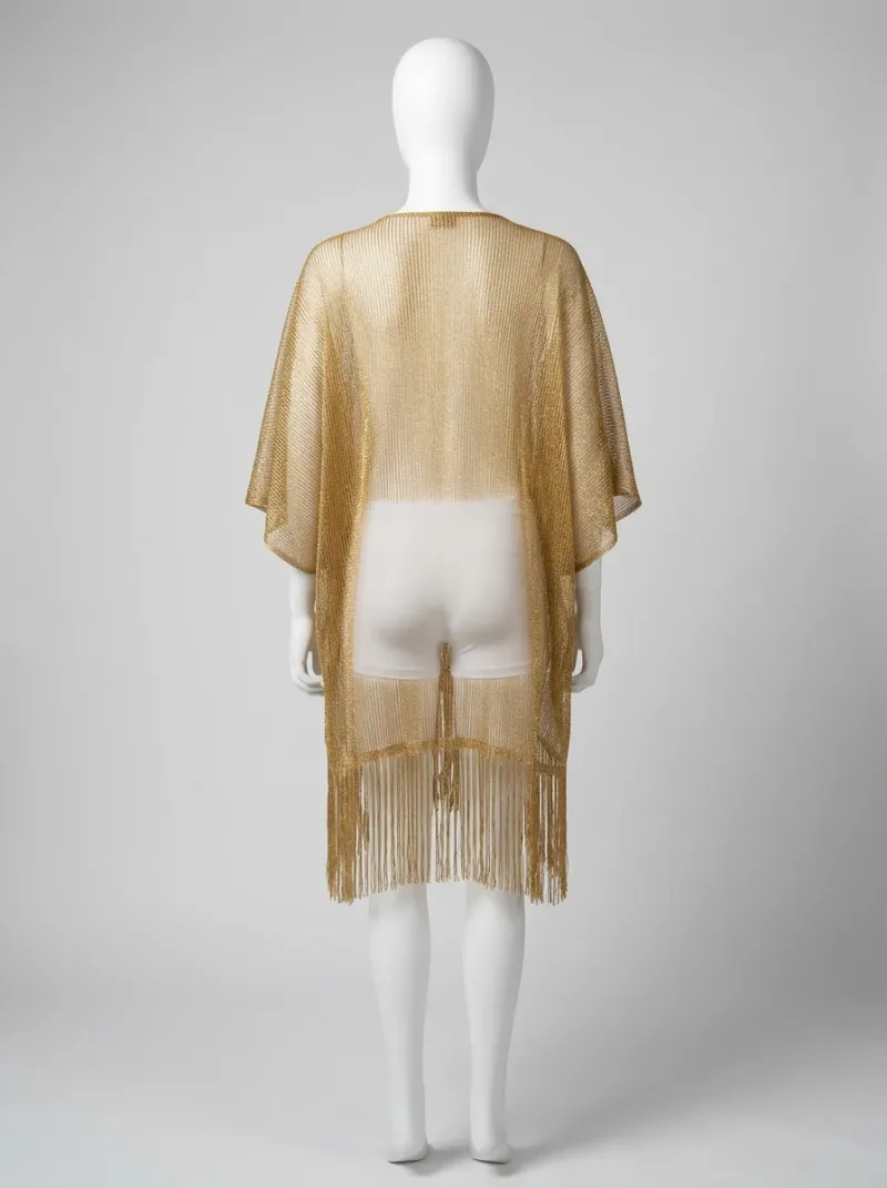 Kimono court coton polyester plage franges brillant