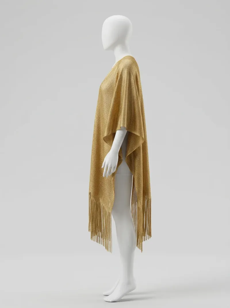 Kimono court coton polyester plage franges brillant