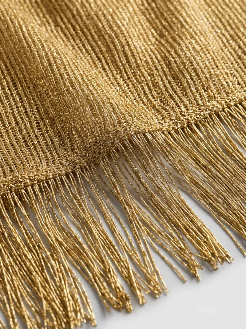 Kimono court coton polyester plage franges brillant