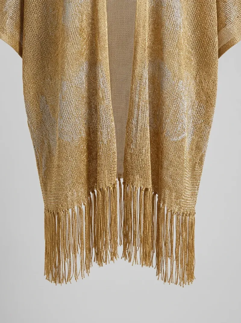 Kimono court coton polyester plage franges brillant