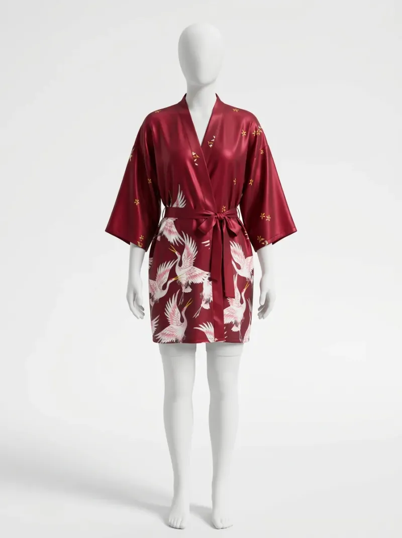Kimono court polyester satiné fluide femme gracieux