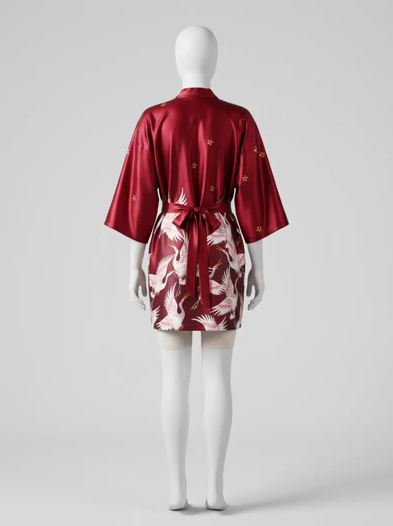 Kimono court polyester satiné fluide femme gracieux
