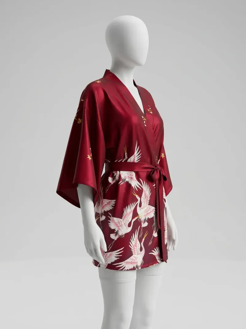 Kimono court polyester satiné fluide femme gracieux