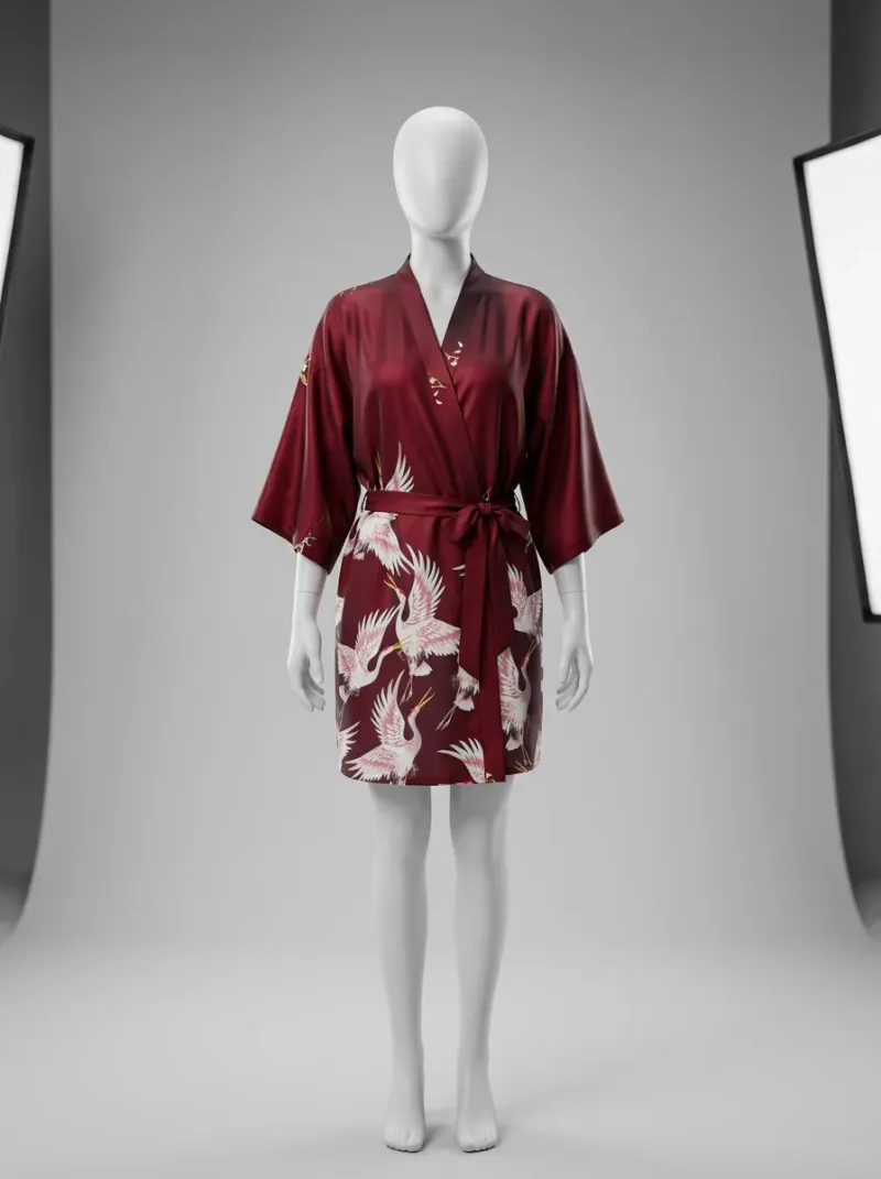 Kimono court polyester satiné fluide femme gracieux