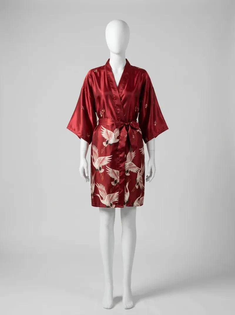 Kimono court polyester satiné fluide femme gracieux
