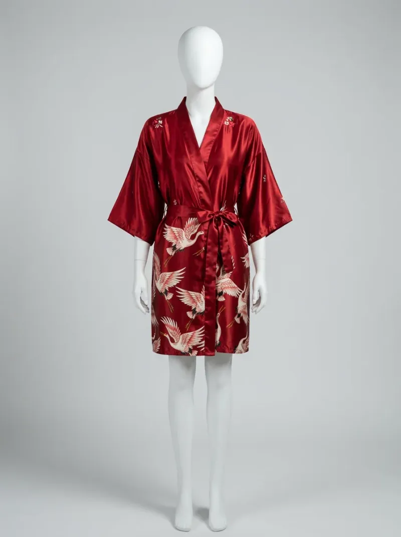 Kimono court polyester satiné fluide femme gracieux