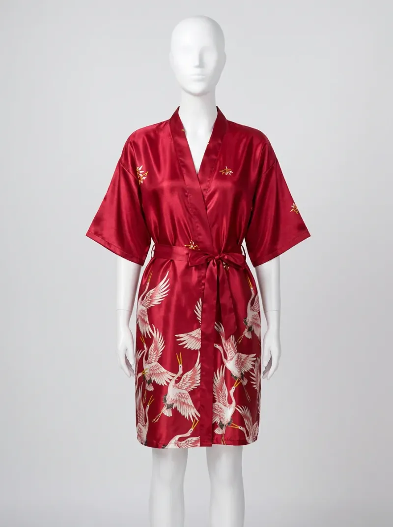 Kimono court polyester satiné fluide femme gracieux