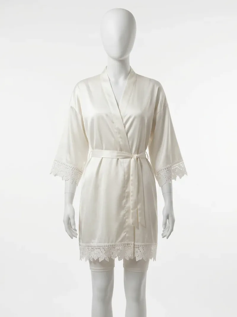 Kimono court polyester soyeux lingerie femme élégant