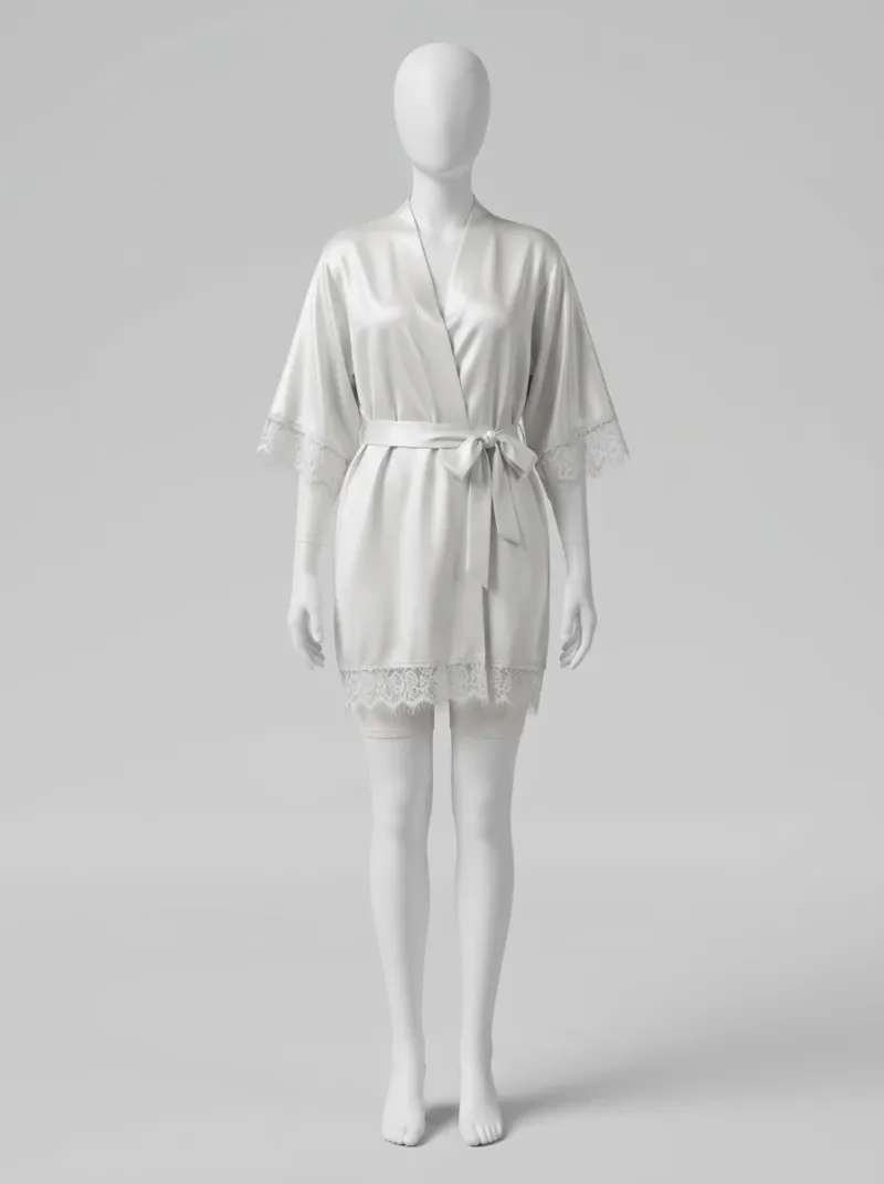 Kimono court polyester soyeux lingerie femme élégant