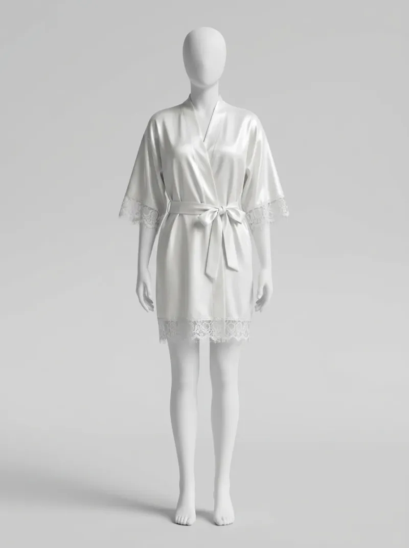 Kimono court polyester soyeux lingerie femme élégant