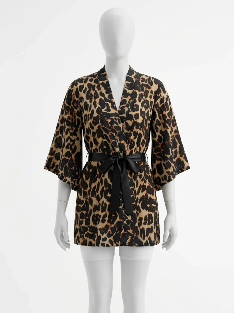 Kimono court polyester nuit motif animal femme