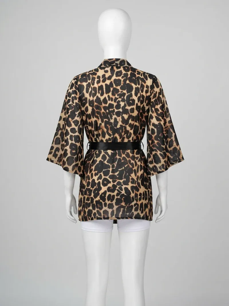 Kimono court polyester nuit motif animal femme