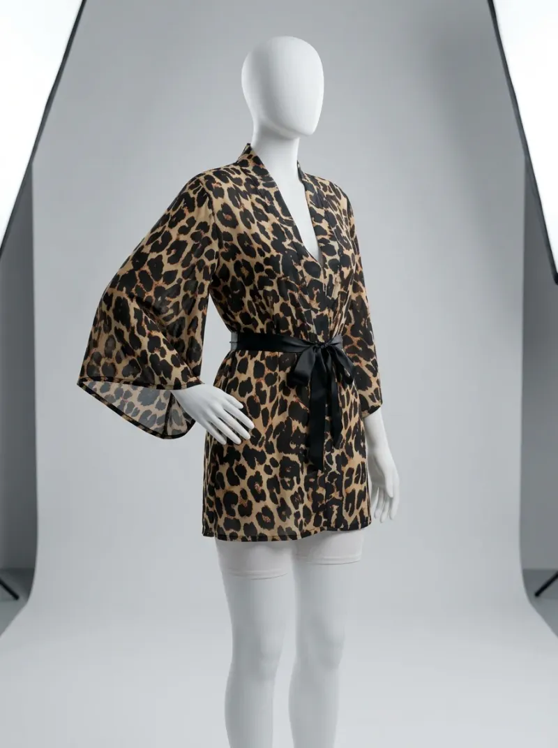 Kimono court polyester nuit motif animal femme