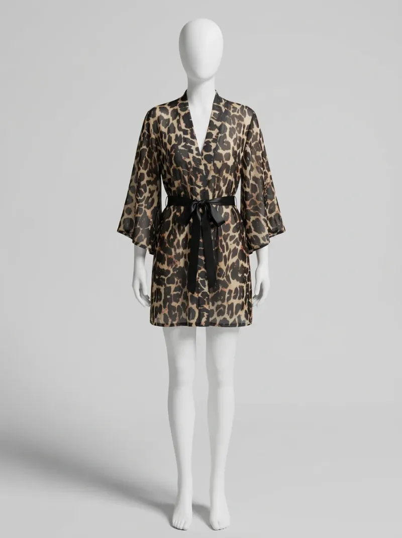 Kimono court polyester nuit motif animal femme