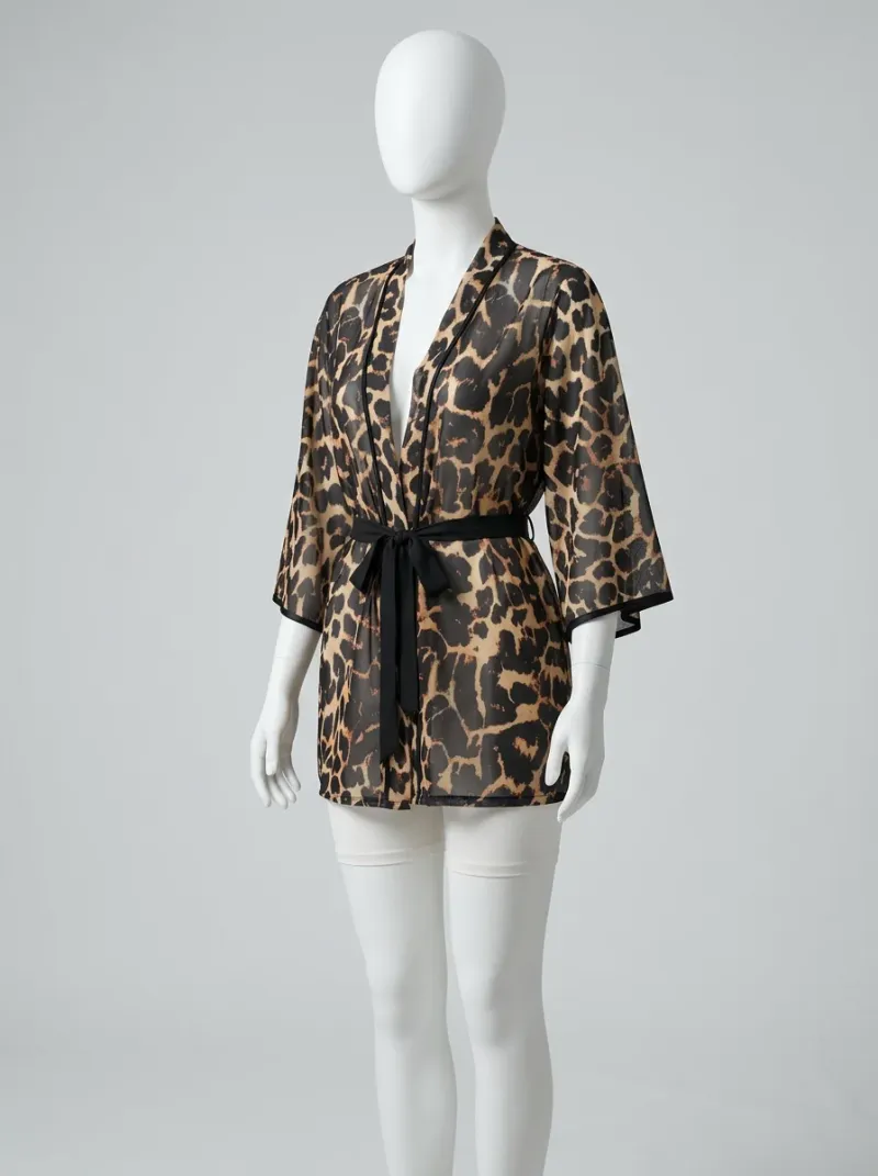 Kimono court polyester nuit motif animal femme