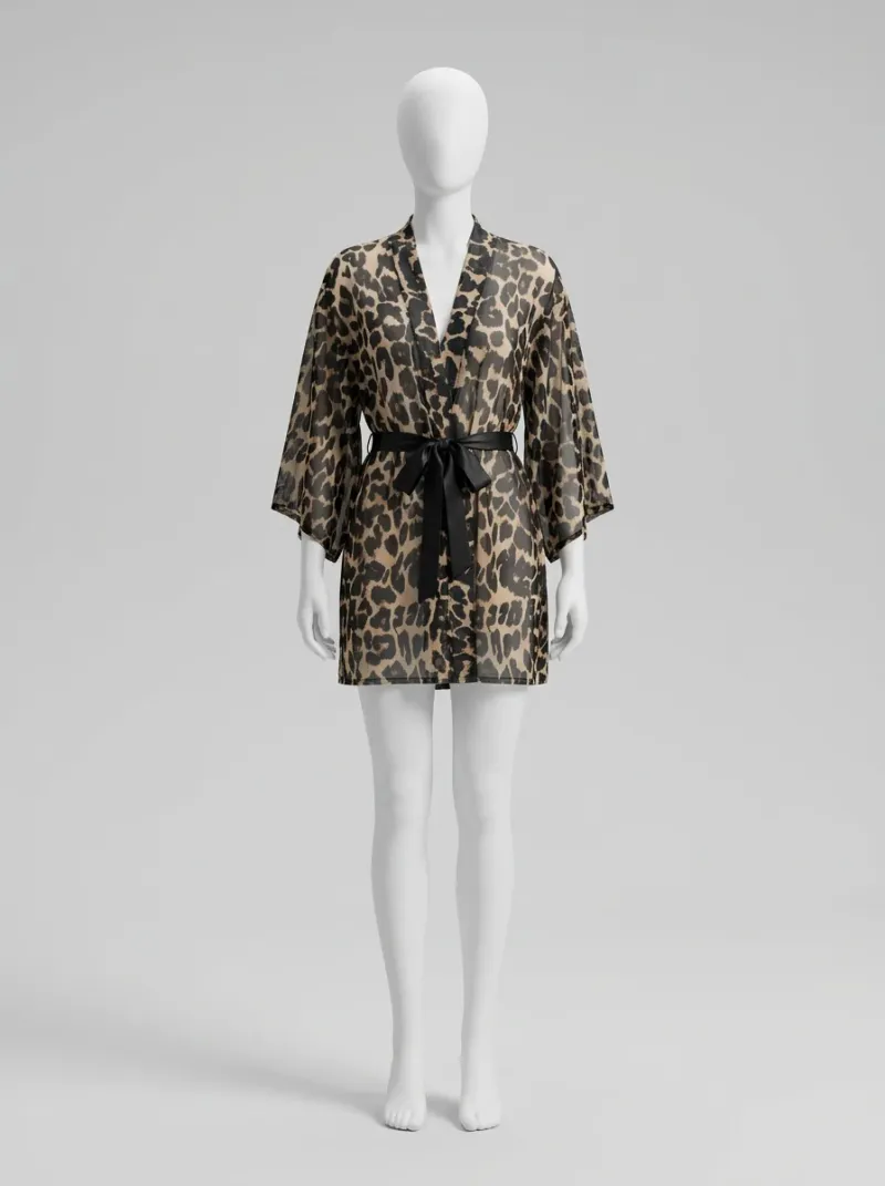 Kimono court polyester nuit motif animal femme