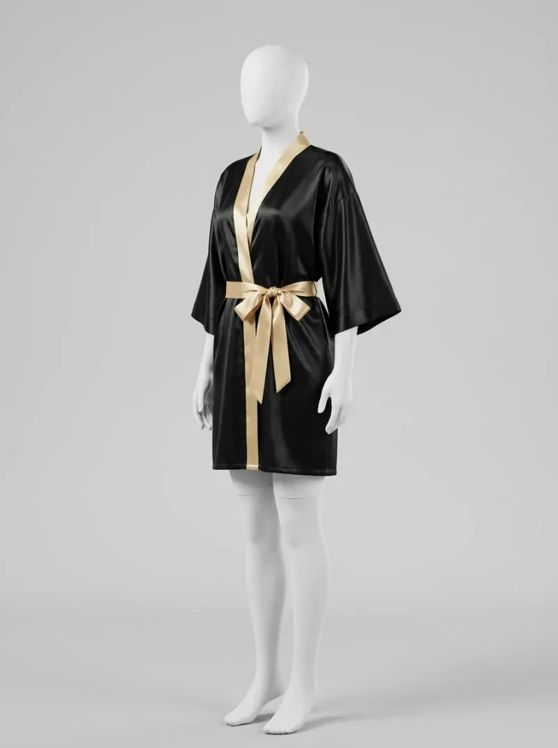 Kimono court polyester satiné nuit femme moderne