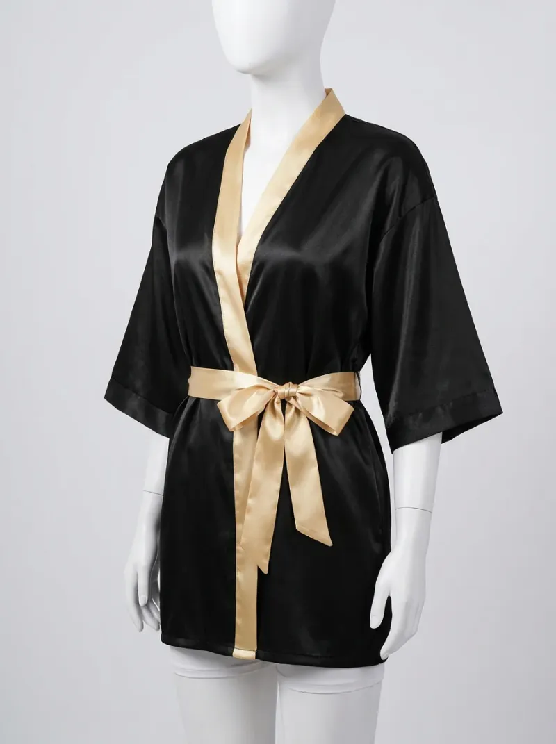 Kimono court polyester satiné nuit femme moderne