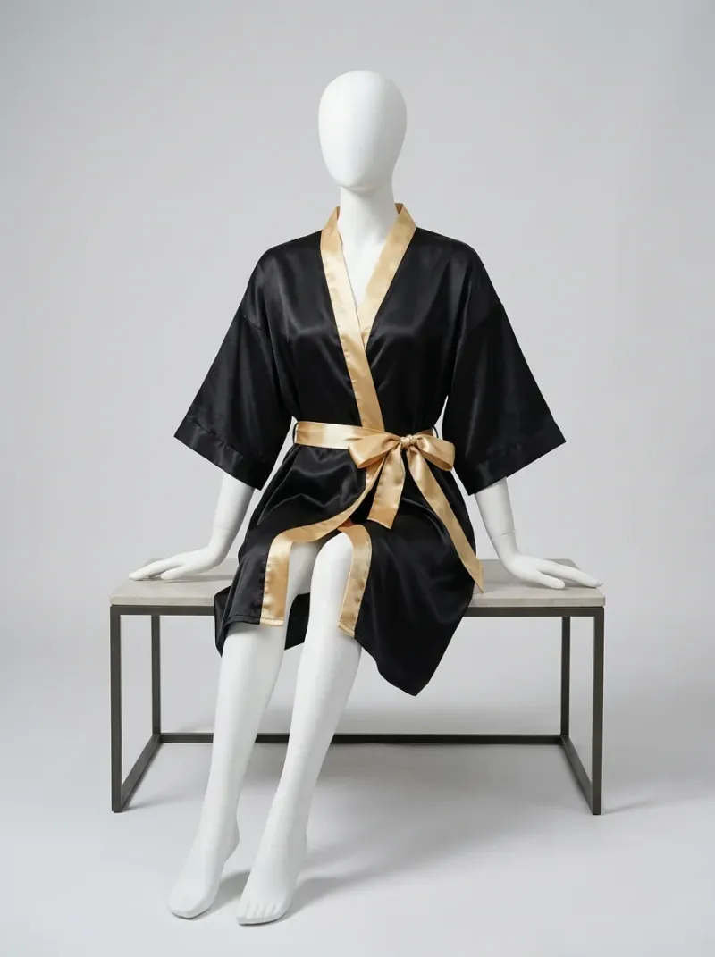 Kimono court polyester satiné nuit femme moderne