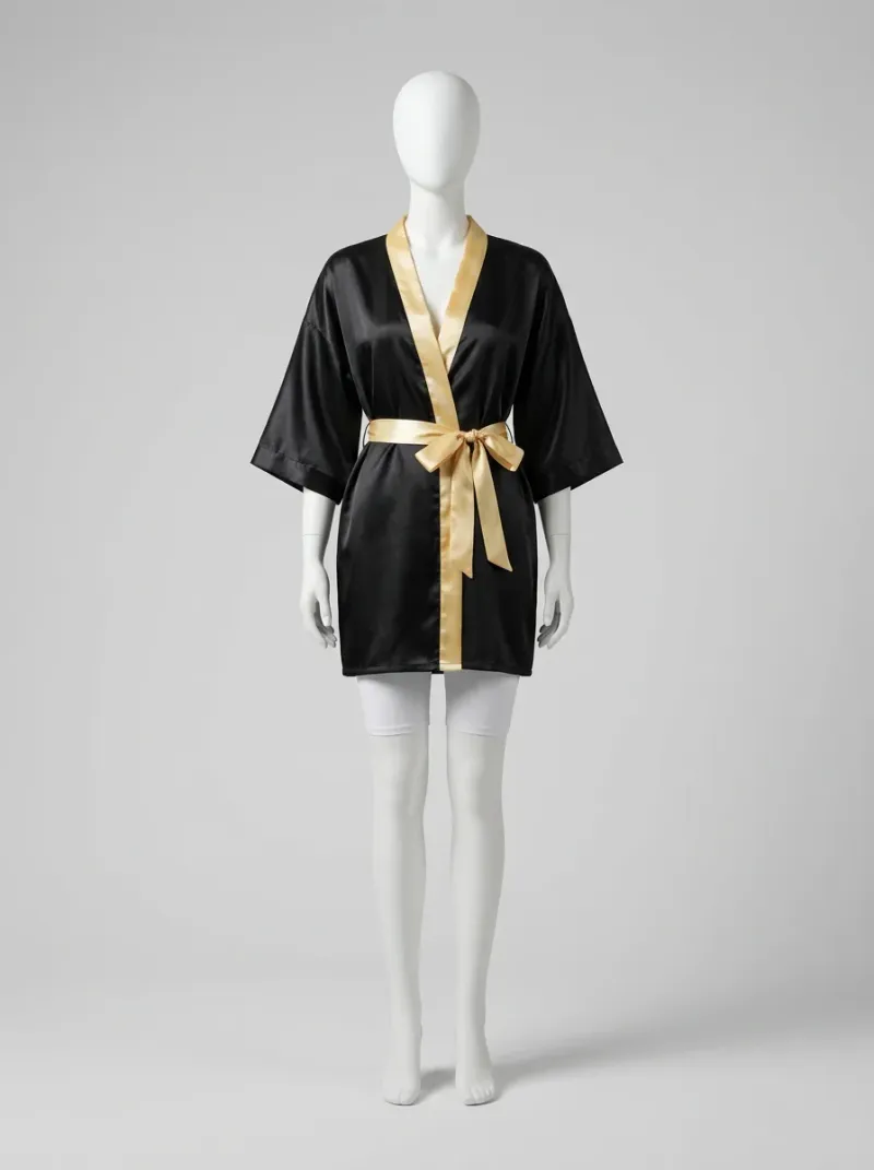 Kimono court polyester satiné nuit femme moderne