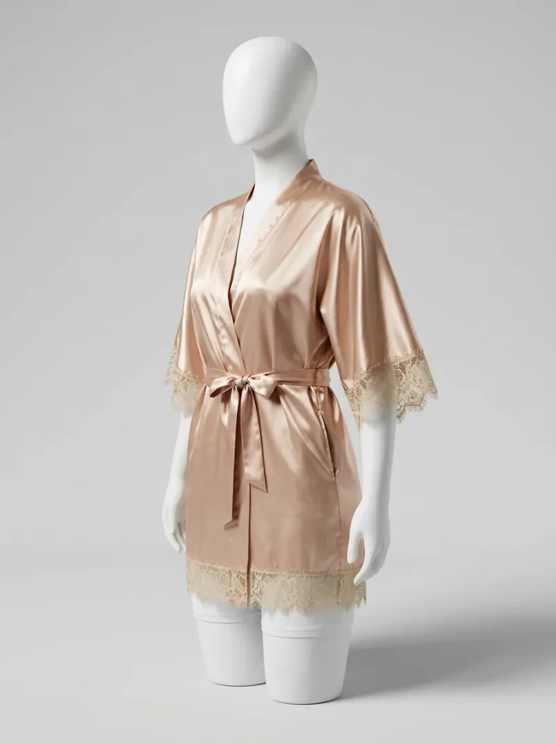 Kimono court polyester satiné dentelle femme sophistiqué