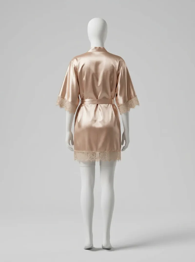 Kimono court polyester satiné dentelle femme sophistiqué