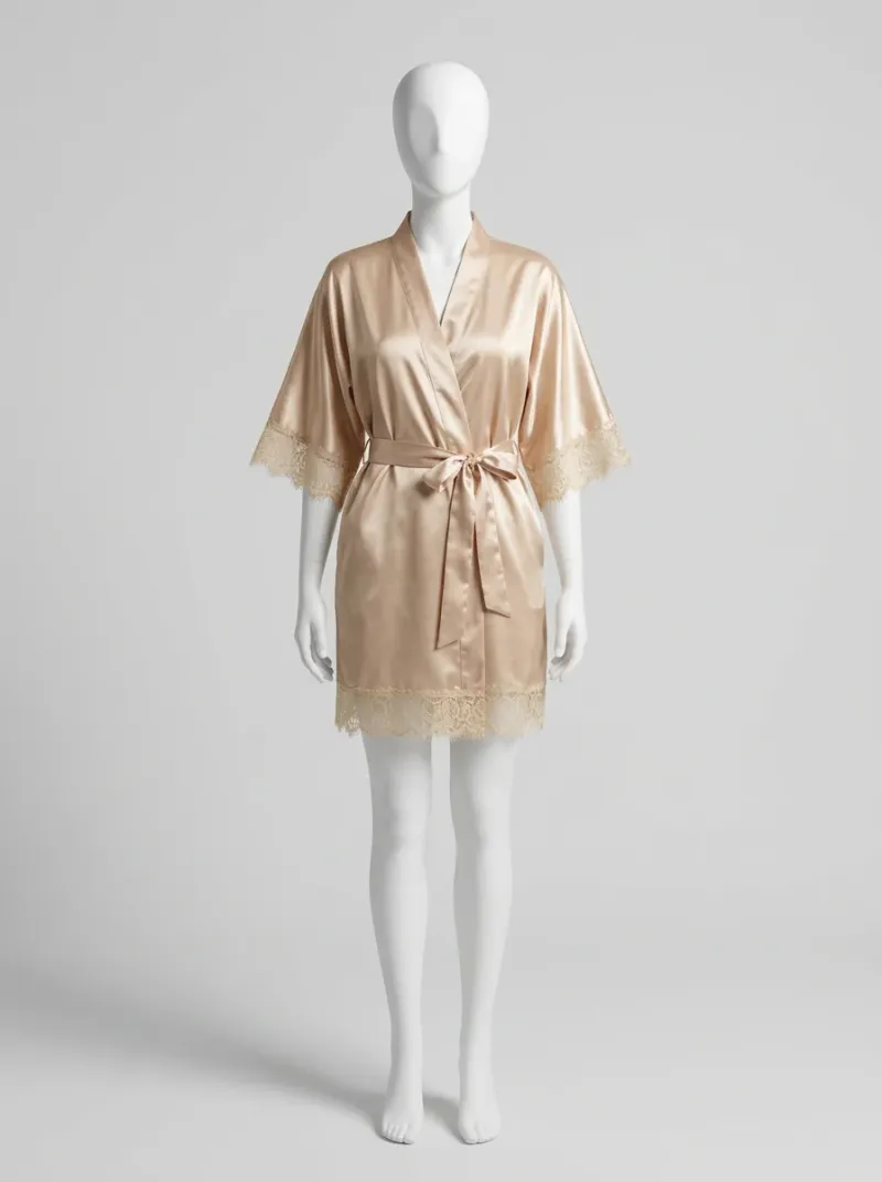 Kimono court polyester satiné dentelle femme sophistiqué