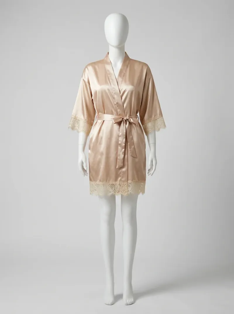 Kimono court polyester satiné dentelle femme sophistiqué