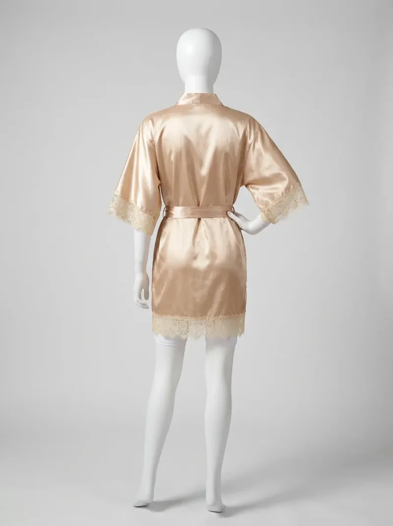 Kimono court polyester satiné dentelle femme sophistiqué
