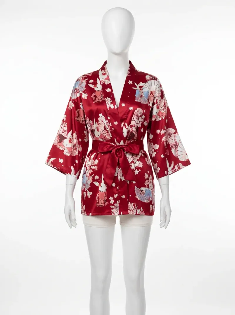 Kimono court polyester extensible ensemble lingerie femme sensuel