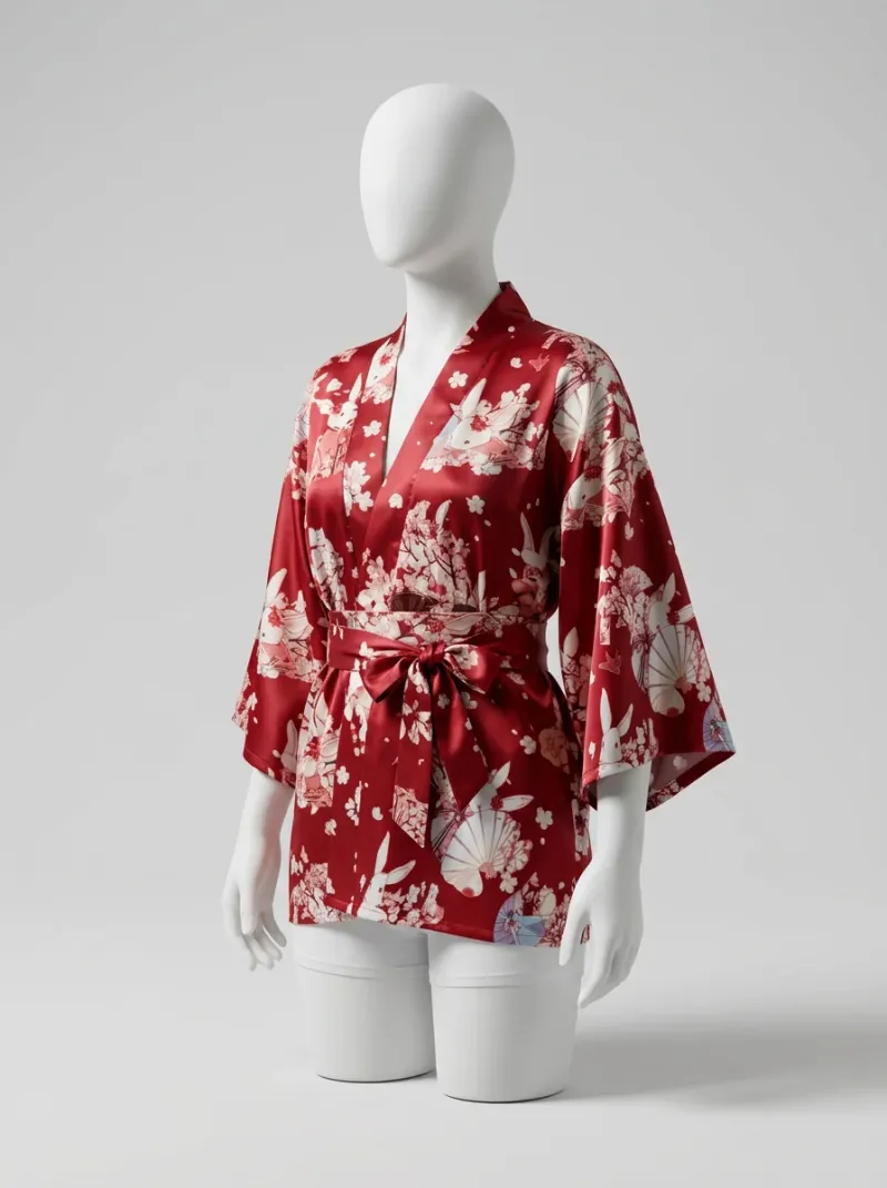 Kimono court polyester extensible ensemble lingerie femme sensuel