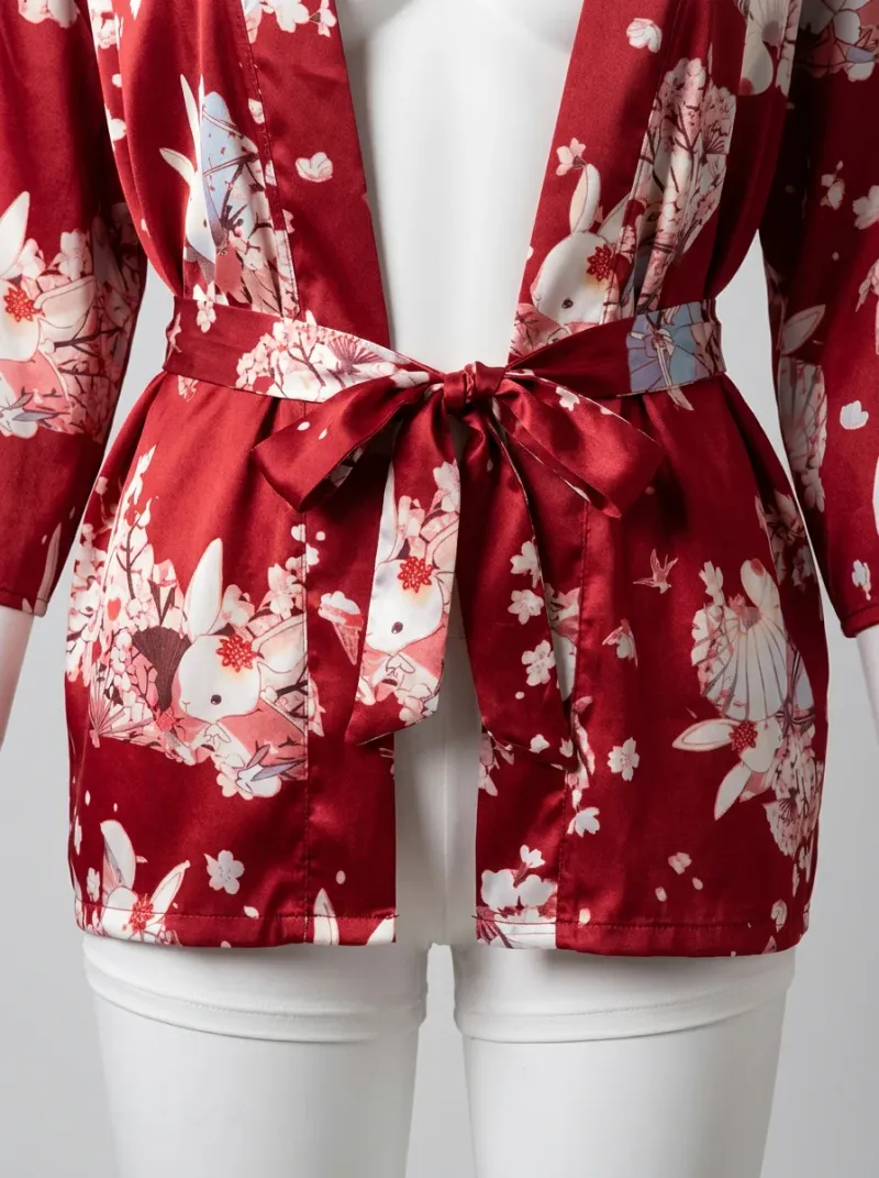 Kimono court polyester extensible ensemble lingerie femme sensuel