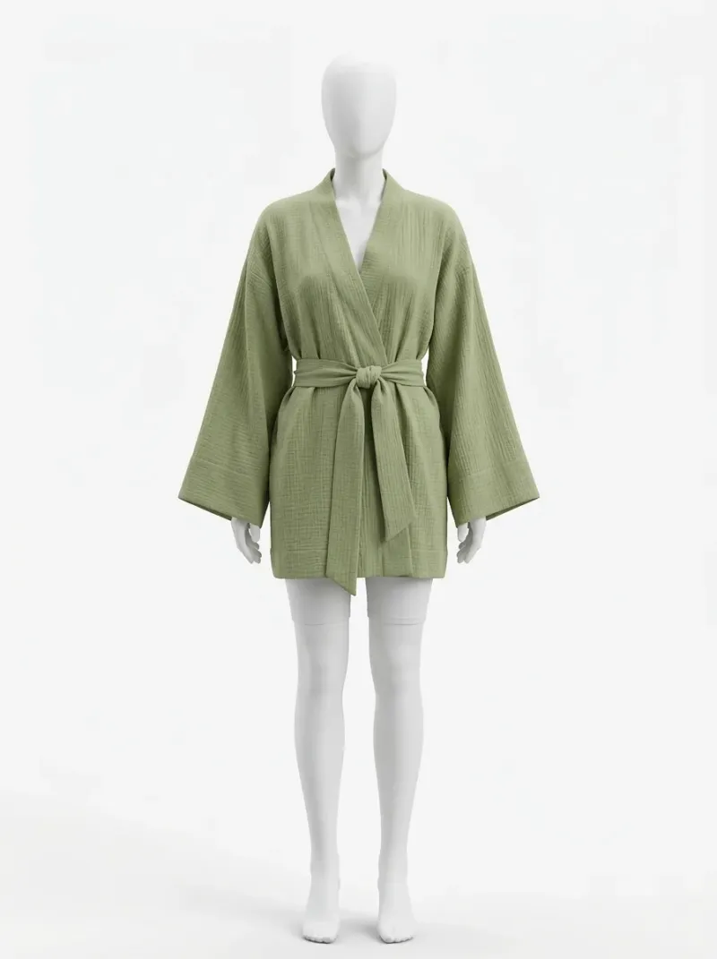 Kimono court gaze de coton femme élégant décontracté